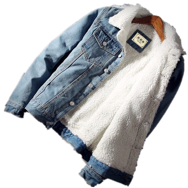 Men Jacket and Coat Trendy Warm Fleece Thick Denim Jacket 2019 Winter Fashion Mens Jean Jacket Outwear Male Cowboy Plus Size 6XL