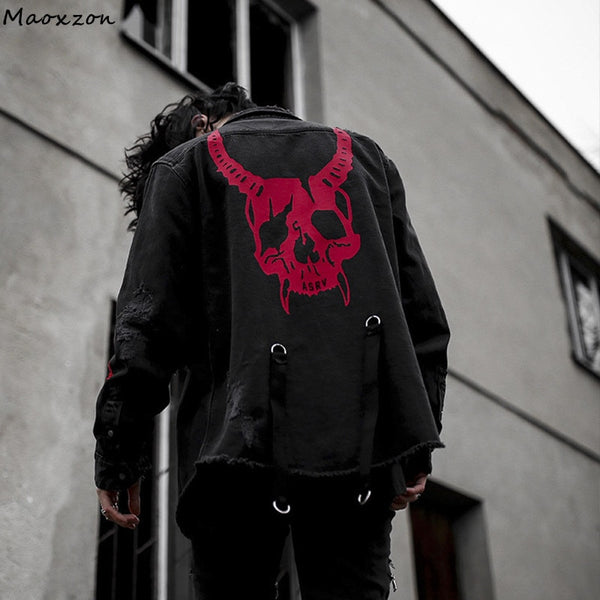 Maoxzon Men's Casual Sportswear Washed Denim Jackets For Boys Spring Autumn Print Athleisure Long Sleeve Fitness Outerwear Tops